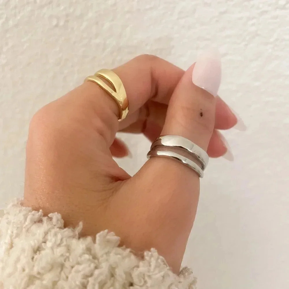 925 Sterling Silver Dainty Minimalist Ring Stackable Double Layer Ring Band - Picture 7 of 8